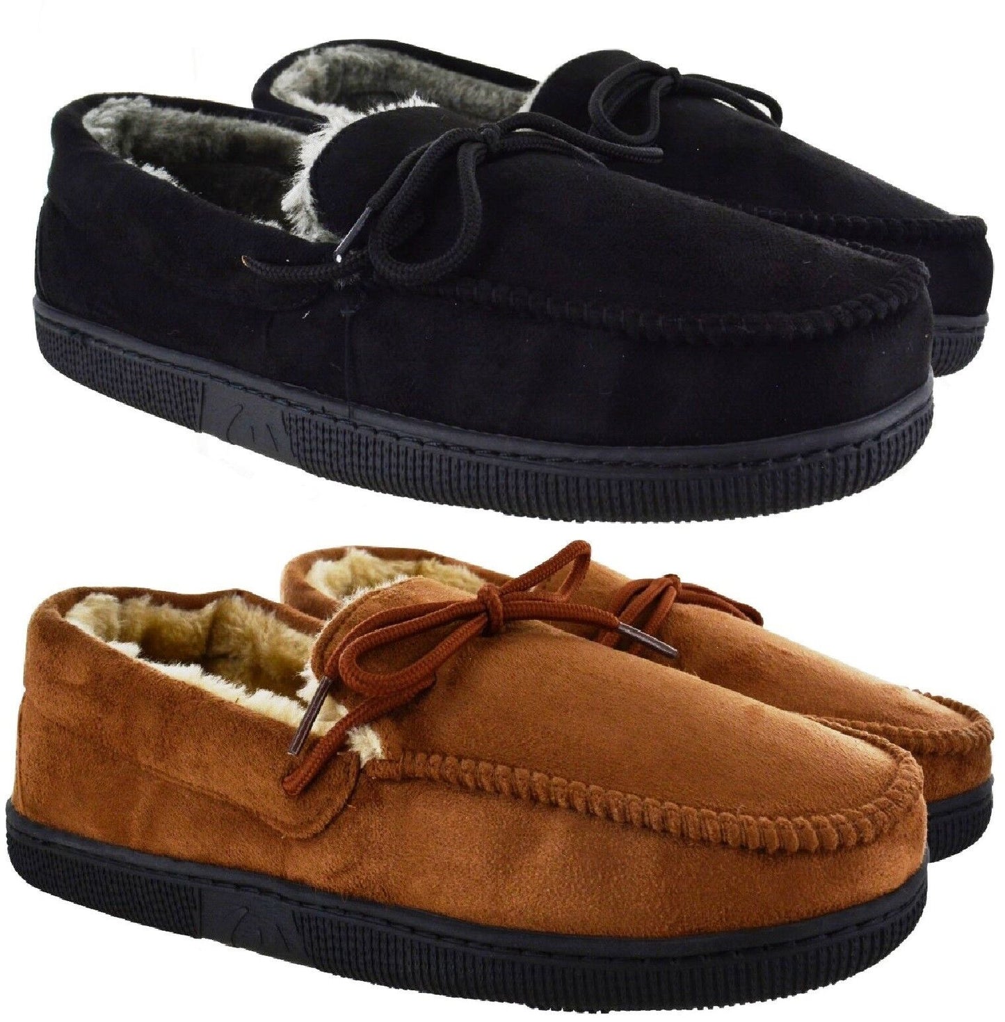 Men’s Fleece-Lined Moccasin Slippers – Warm Winter House Shoes with Hard Sole, UK Sizes
