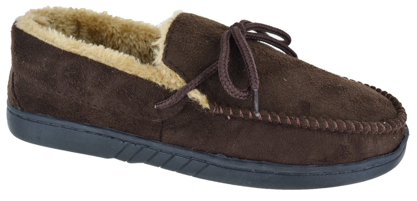 Men’s Fleece-Lined Moccasin Slippers – Warm Winter House Shoes with Hard Sole, UK Sizes