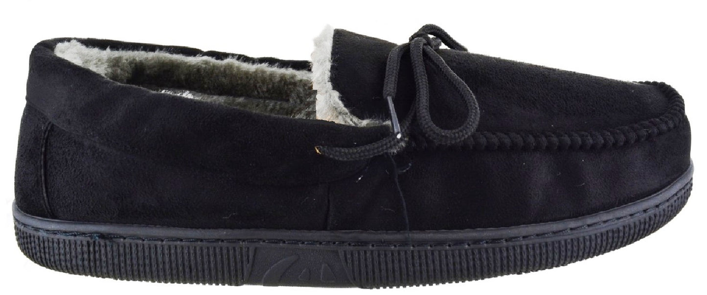 Men’s Fleece-Lined Moccasin Slippers – Warm Winter House Shoes with Hard Sole, UK Sizes