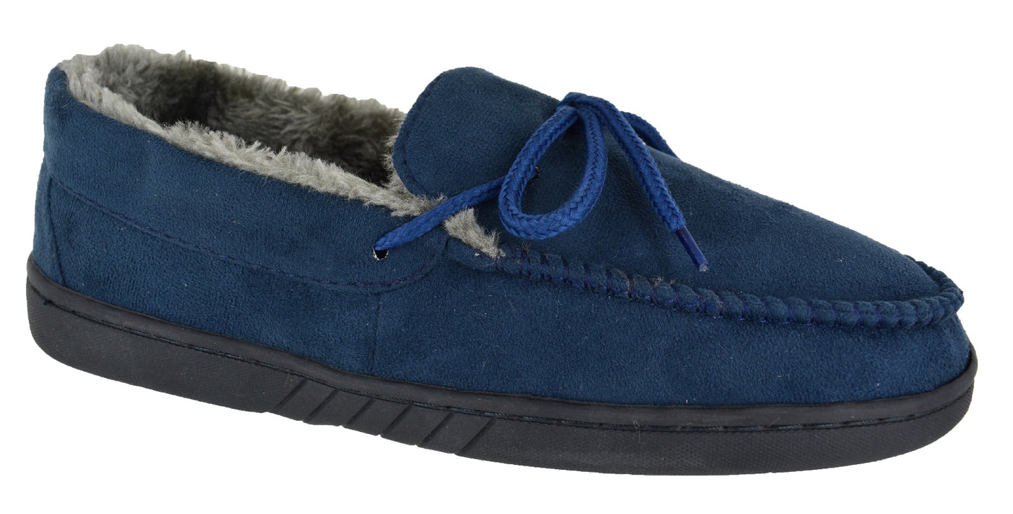 Men’s Fleece-Lined Moccasin Slippers – Warm Winter House Shoes with Hard Sole, UK Sizes