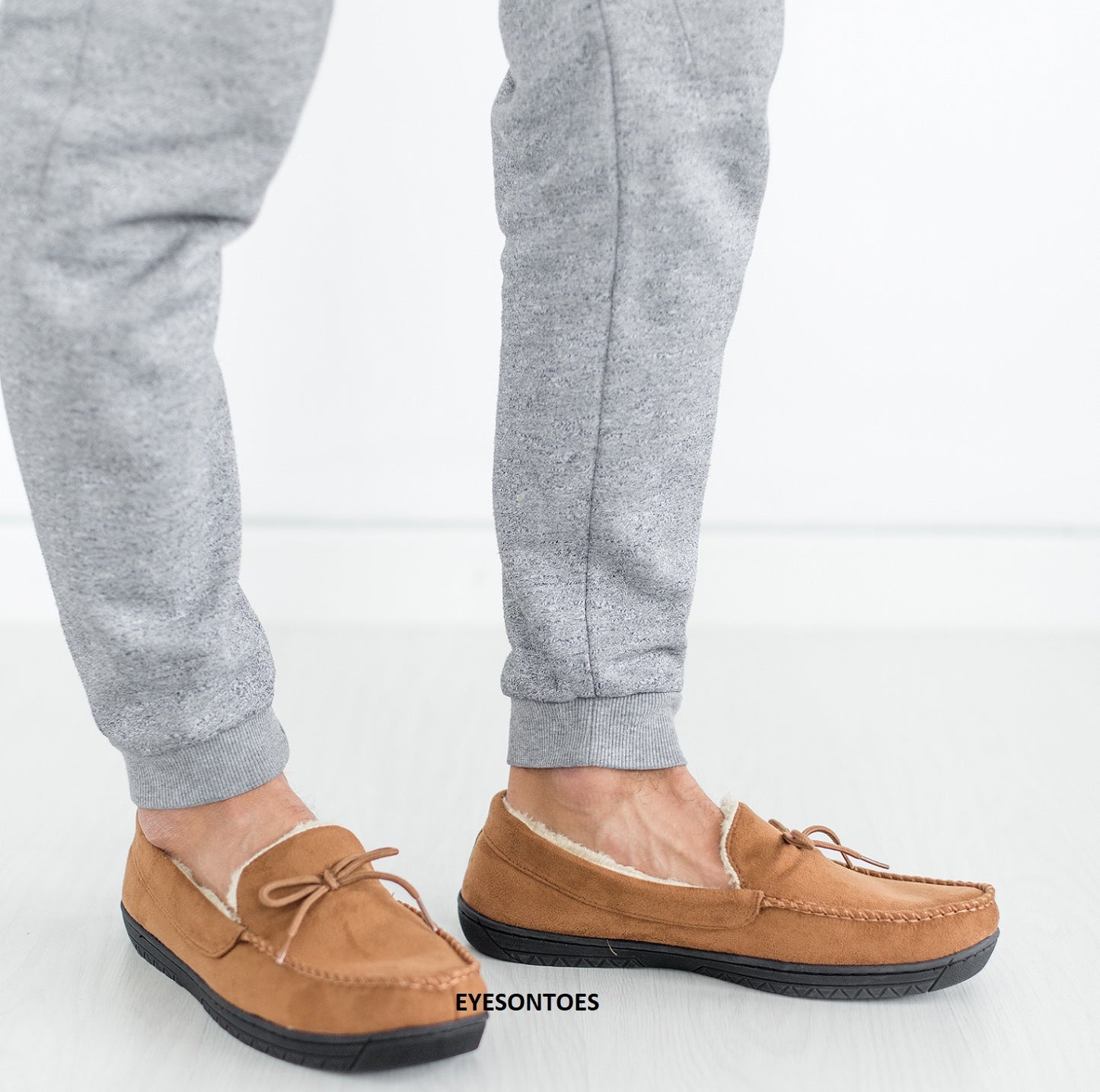 Men’s Fleece-Lined Moccasin Slippers – Warm Winter House Shoes with Hard Sole, UK Sizes