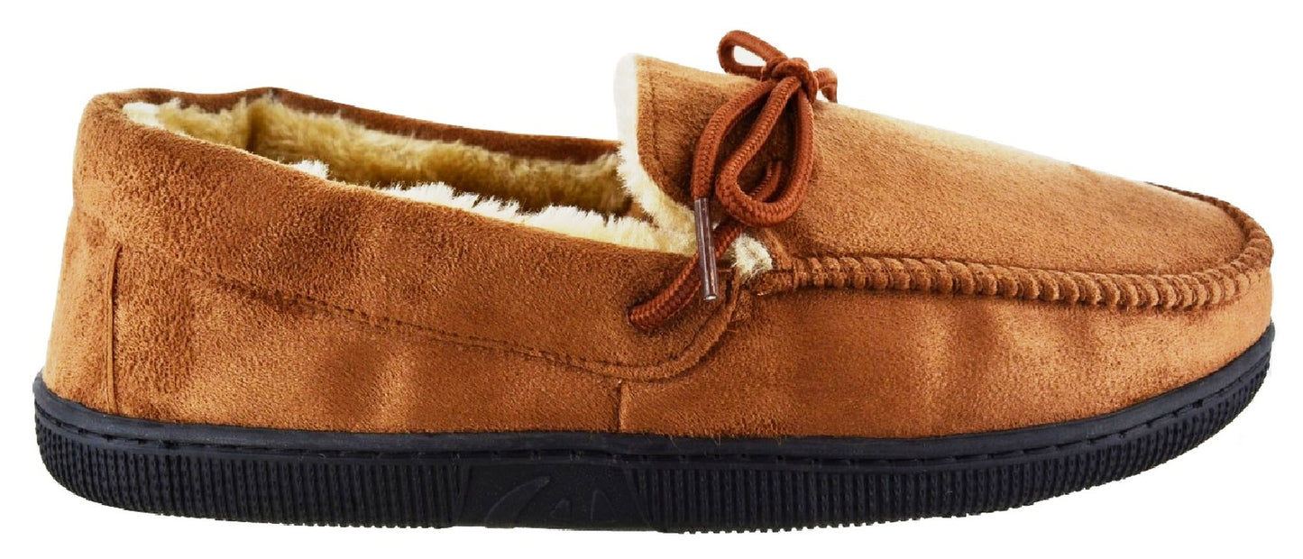 Men’s Fleece-Lined Moccasin Slippers – Warm Winter House Shoes with Hard Sole, UK Sizes
